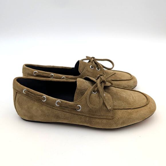 Vince Marin Round Toe Boat Loafer Women's Olivewood Suede Size US7M EU37 - Picture 2 of 14